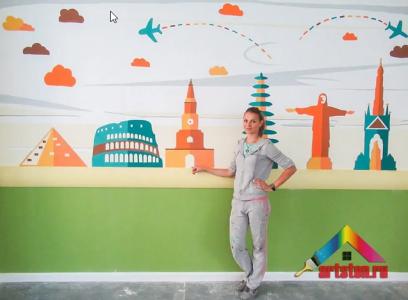 Роспись стен в школе Архитектура в  СПб