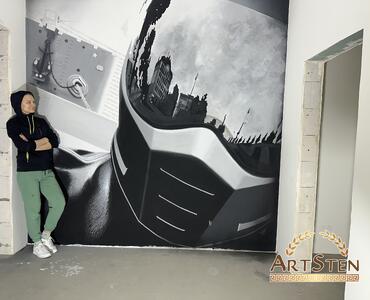 Роспись стен Мотоциклист в частном доме на заказ в СПб