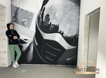 Роспись стен Мотоциклист в частном доме на заказ в СПб