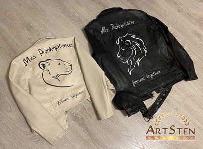 Роспись свадебных курток Львы на заказ в СПб