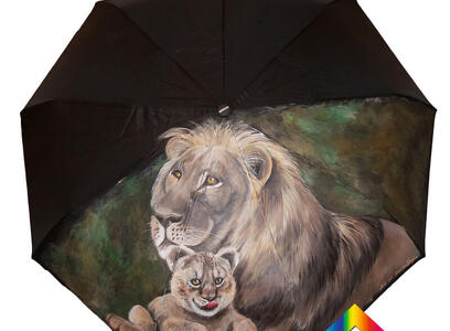 Роспись зонта Львы на заказ в СПб