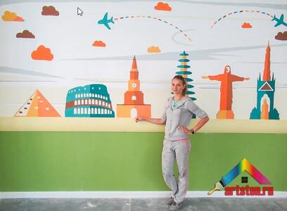 Роспись стен в школе Архитектура в  СПб