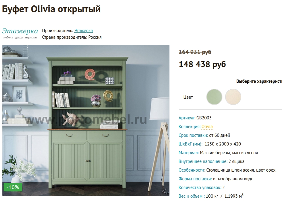 Цена готового буфета в магазине
