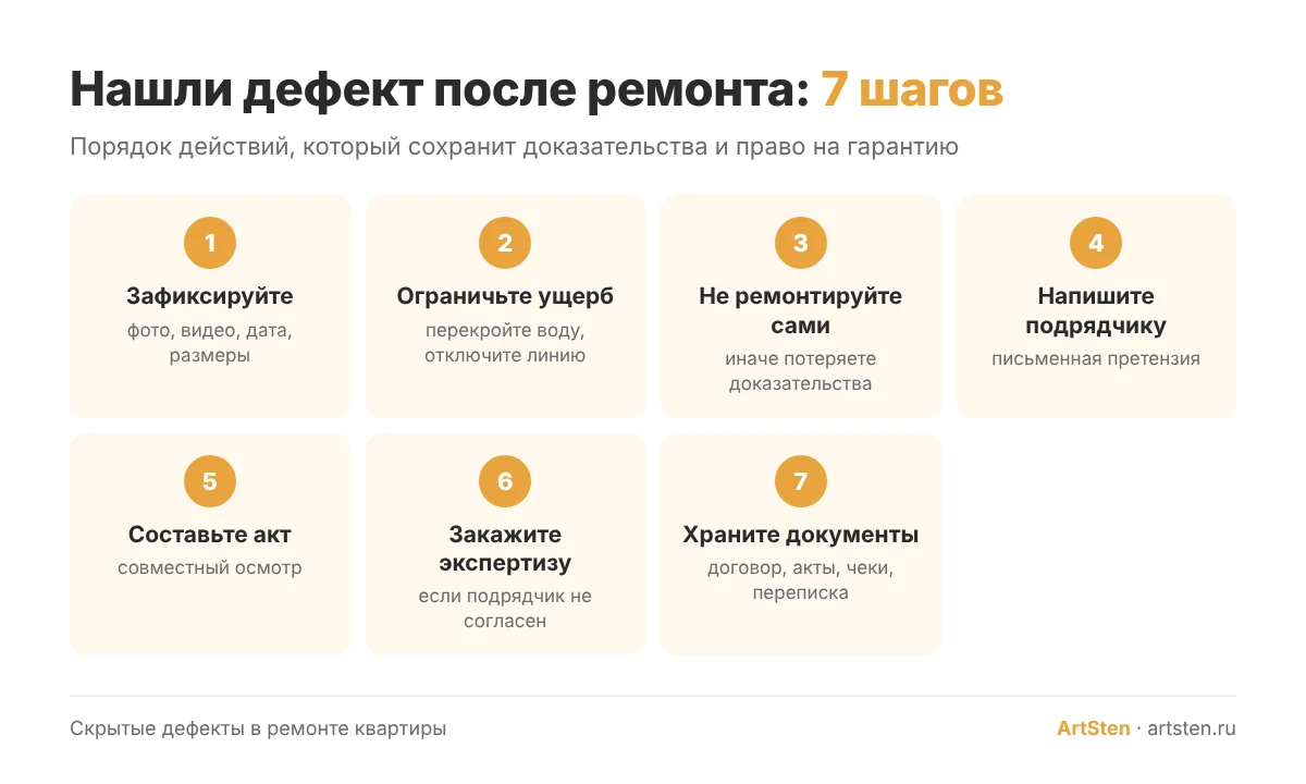 Что делать, если после ремонта квартиры обнаружен скрытый дефект: 7 шагов